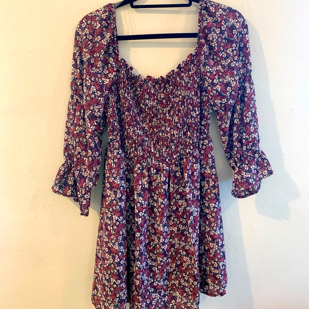 AUW Floral dress with Ruched top and lined bottom
